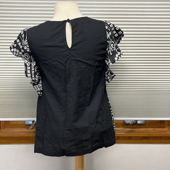 Laundry by Shelli Segal Black White Embroidered Eyelet Flutter Sleeve Top - Picture 5 of 8